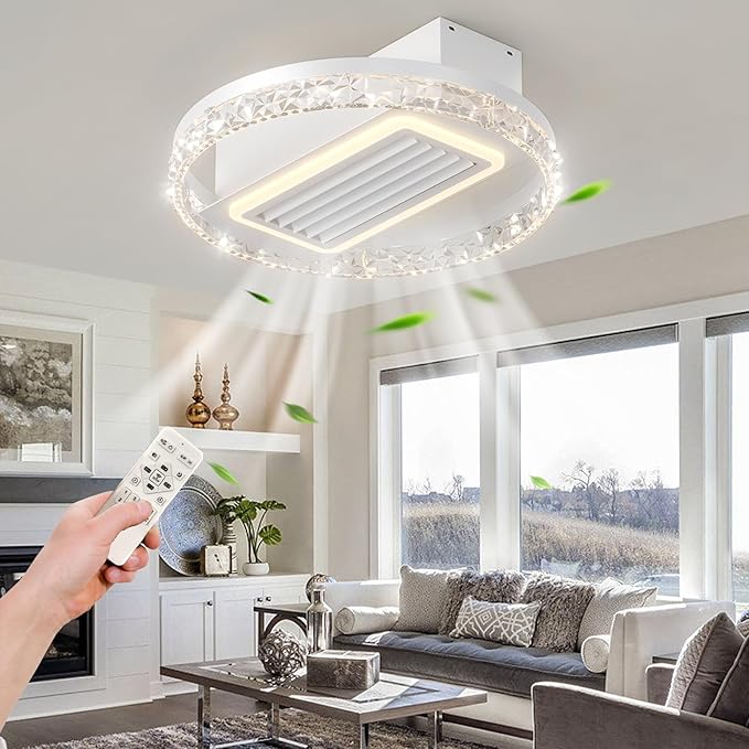 NicBex Ceiling Fan 20 Inch Modern Ceiling Fans with Lights Bladeless Ceiling Fan with Remote Control Round Ceiling Fans with Reversible Motor for Bedroom, Living Room, White
