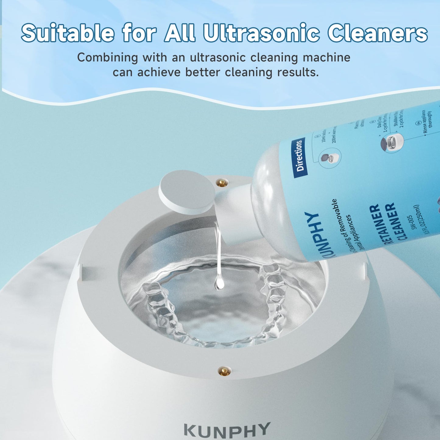 2 Pack Ultrasonic Retainer Cleaner Solution for Sonic Denture Cleaner-Professional Cleaning of Retainers, Invisible Aligners, Mouth Guards, Night Guards, Remove Odors, Discoloration & Stains 8.5oz