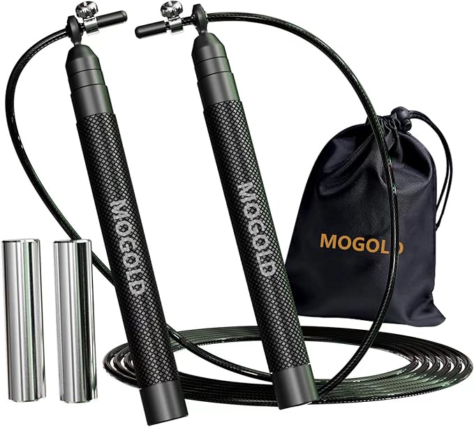 Mogold speed jump rope incl. 2 PVC Steel Cables 2.0mm/3.0mm| Ideal for Crossfit, Fitness, Boxing and Easy Double Under | M...