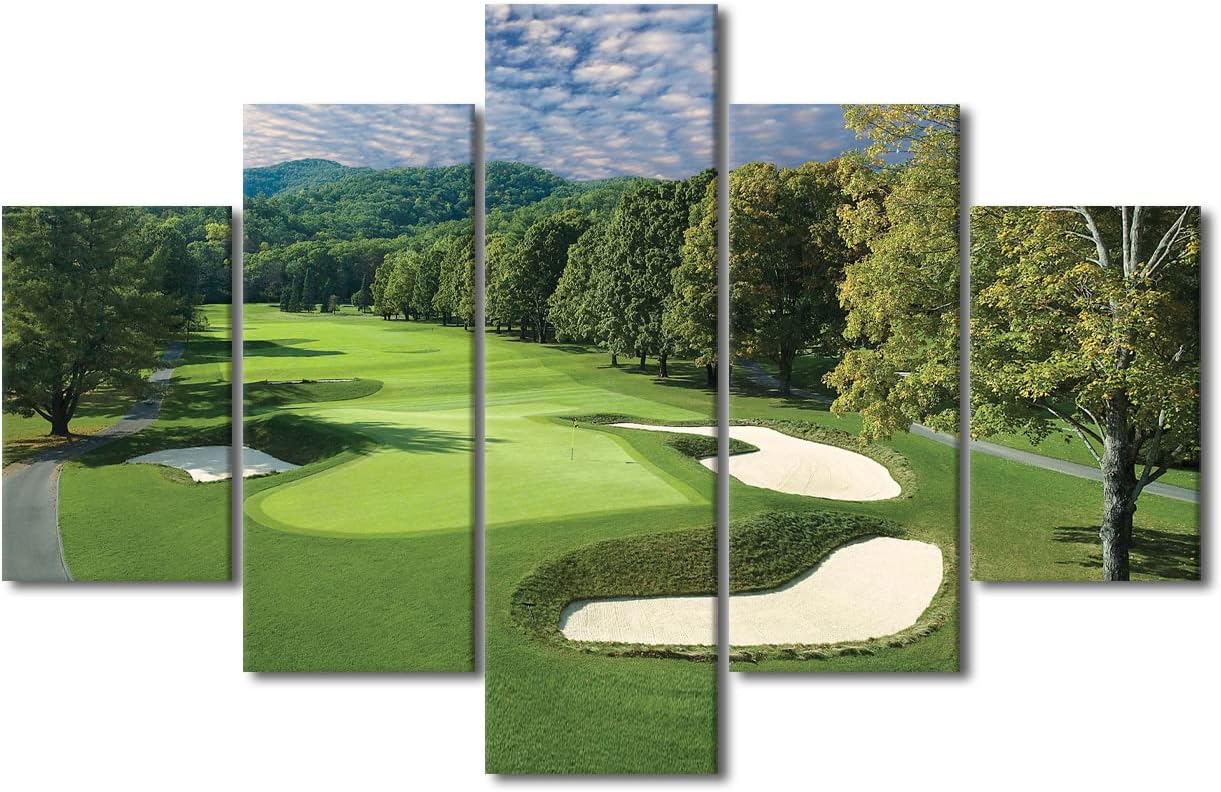 Greenbrier Old White Golf Course Photos Poster Prints Golf Course Field Canvas 5 Panels West Virginia United States Wall Art for Living Room Office Wall Decor Artwork Framed Ready to Hang - 60"Wx40"H
