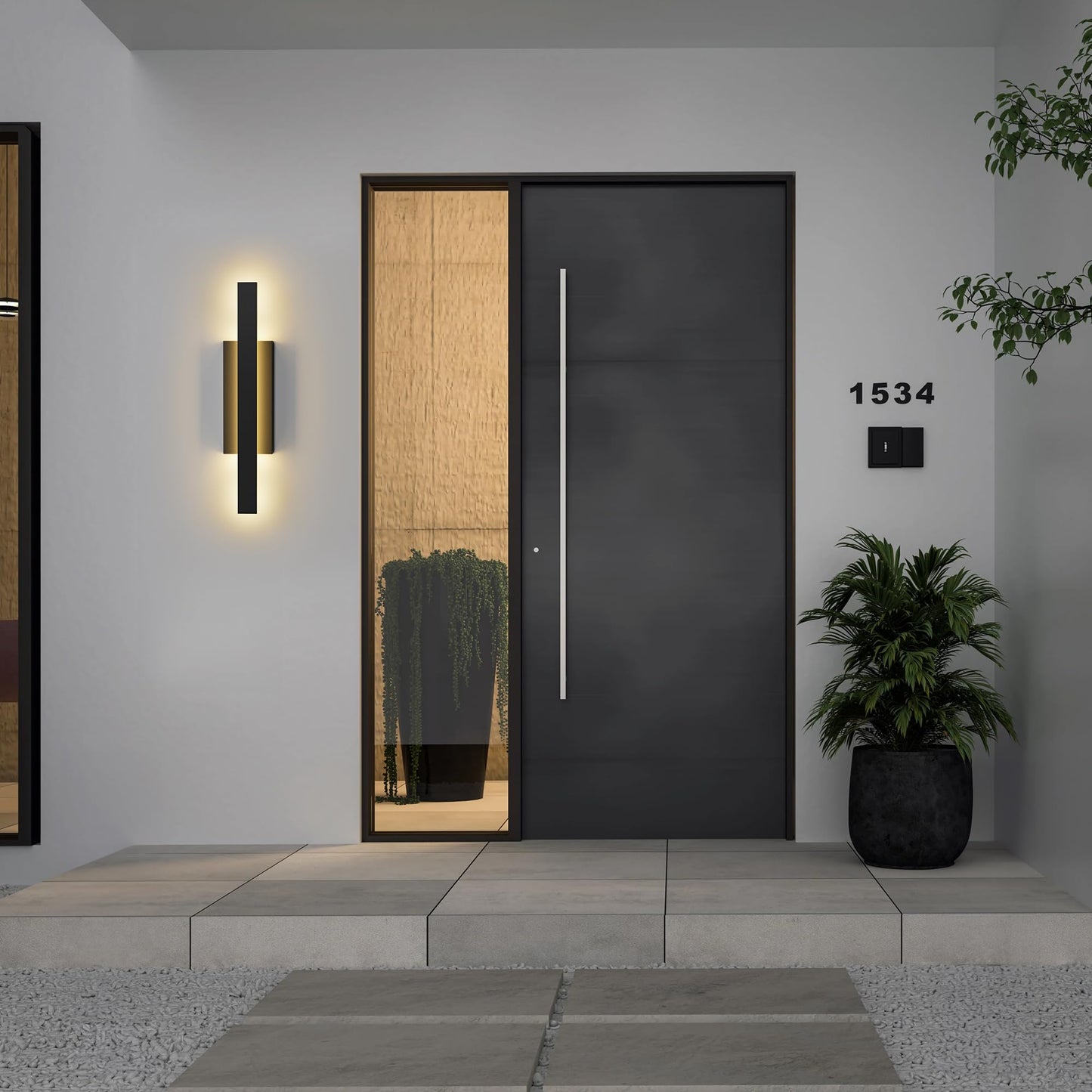 Lamqee 31 Inch Aluminum Long Outdoor Wall Lights  3000K 1600Lm 32W Led Modern Exterior Lighting Fixtures  Ip65 Waterproof Matte Black Linear Outside Sconce Wall Mount For House Porch Patio Garage Door