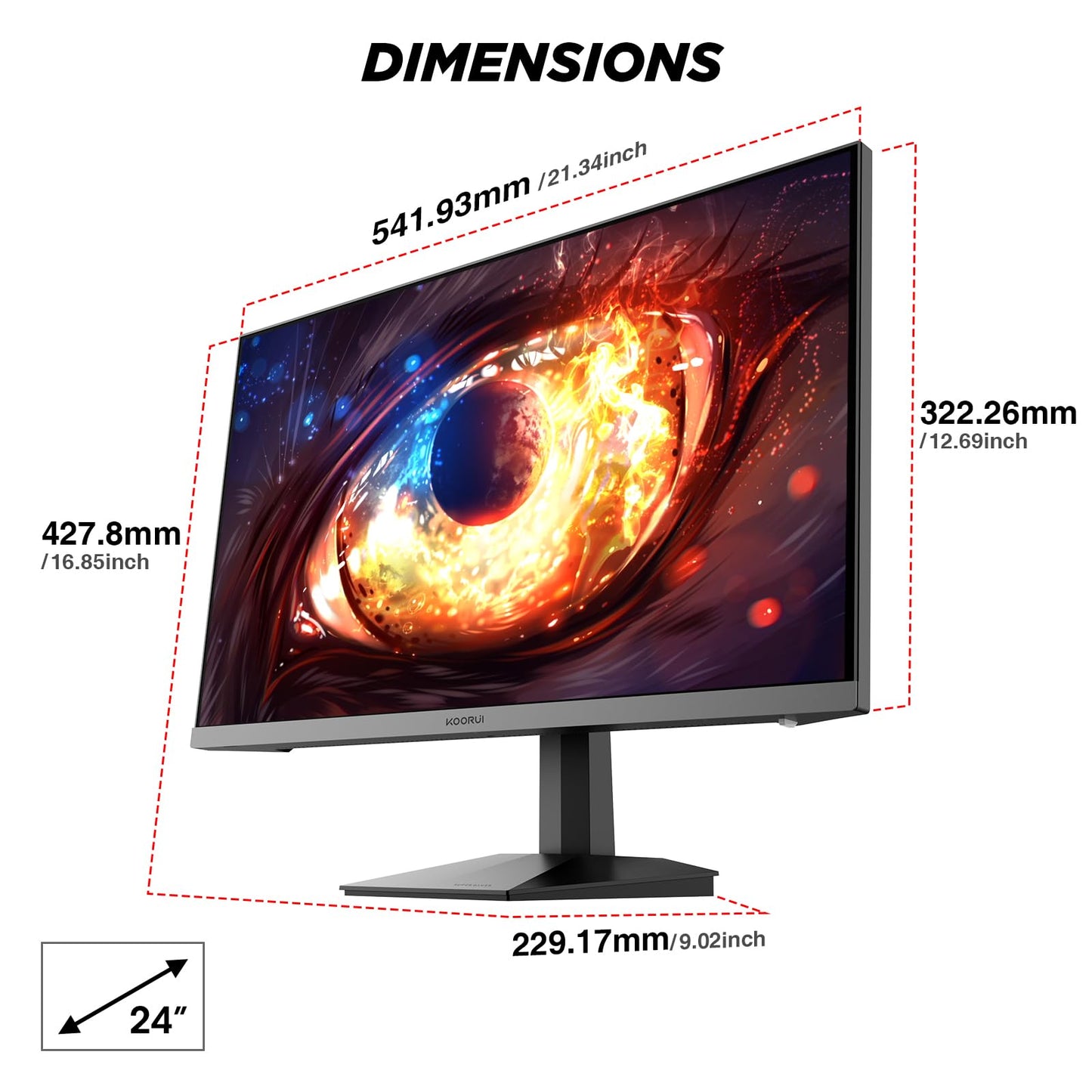 KOORUI 24" Gaming Monitor,180Hz 1ms Fast IPS Monitor, 1440P HDR400 Display, 90% DCI-P3 Color Gamut, Adaptive Sync, Slim Frame, VESA Mountable, HDMI 2.0, DP 1.4, G2421V