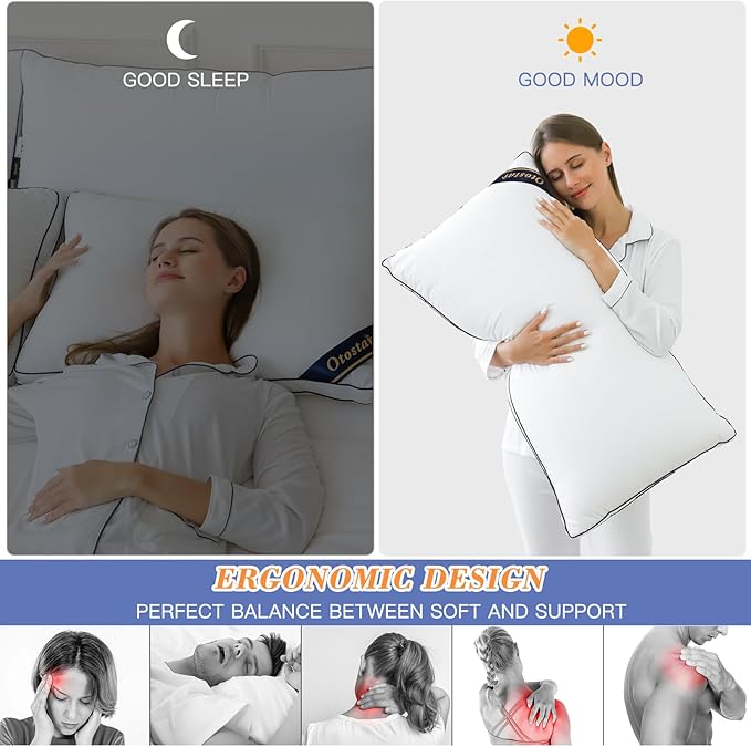 OTOSTAR Pillows Queen Size Set of 2 Bed Pillows for Sleeping Cooling Pillows 2 Pack with 3D Microfiber Filling Breathable Cover Pillows for Back Stomach or Side Sleepers Soft Fluffy Pillows for Bed