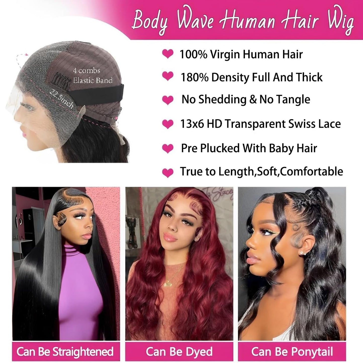 HANGFIRST 20 Inch 13x6 Body Wave Lace Front Wigs Human Hair Pre Plucked 180% Density HD Transparent Lace Frontal wig Human Hair