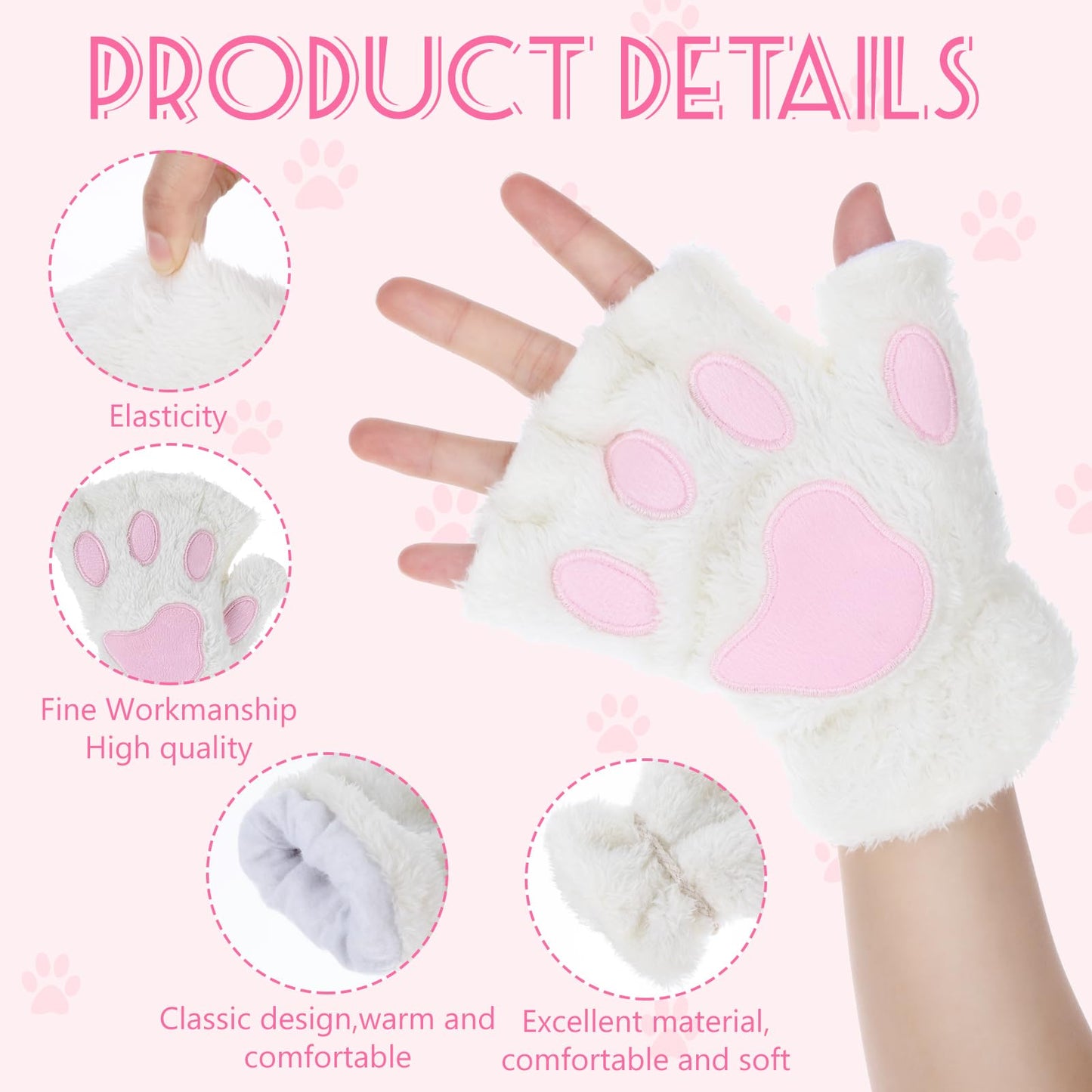 Sibba 2 Pcs Cat Paws Gloves Fingerless Bear Furry Paw Cute Hand Paw Gear Cosplay Costume Accessories Mittens Cute Paw Gear Cosplay Costume Accessories Women Glove Novelty Clothing