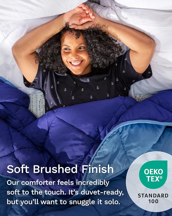 ViscoSoft Queen/Short Queen Microfiber All Seasons Down Alternative Quilted Comforter - Cooling Breathable Premium Soft Reversible Microfiber Duvet Blanket, Light Blue/Dark Blue