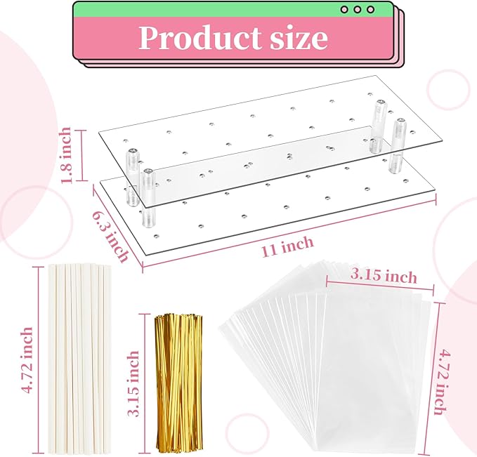 Kucoele Cake Pop Mold Set, Including 21 Hole Clear Acrylic Lollipop Display Stand Holder, 20 Cavity Pink Silicone Cake Pop Mold, Cake Pop Sticks Treats Bags and Twist Ties