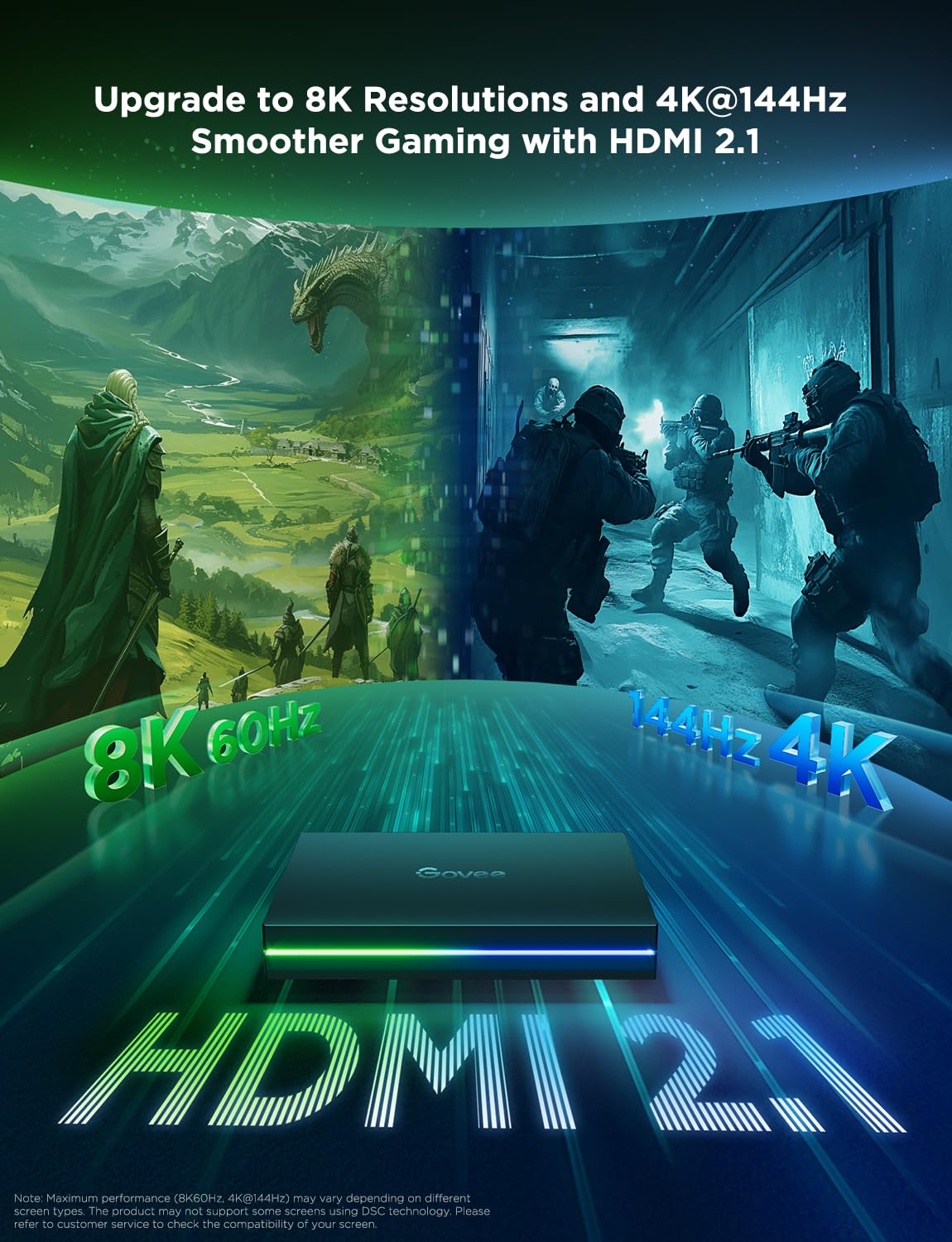 Govee HDMI 2.1 Sync Box 2, AI Sync Box with TV Backlight, Supports 8K@60Hz, 4K@144Hz, VRR and ALLM, Works with SmartThings, Matter and Alexa, RGBIC LED Light Strip for 75-85 inch TVs, 75 LEDs/m