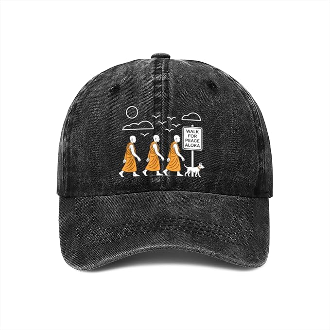 Retro Walk for Peace Monks with Aloka Dog Minimalist Zen Baseball Caps for Adult