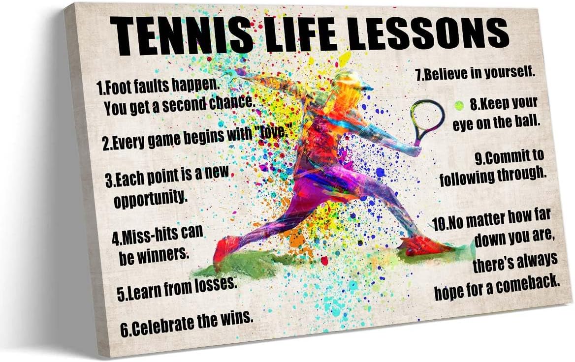 Strofupp Tennis Poster Inspirational Quotes Wall Decor Framed Pictures Prints Vintage Tennis Wall Art Sport Life Lessons Poster 08x12 inches