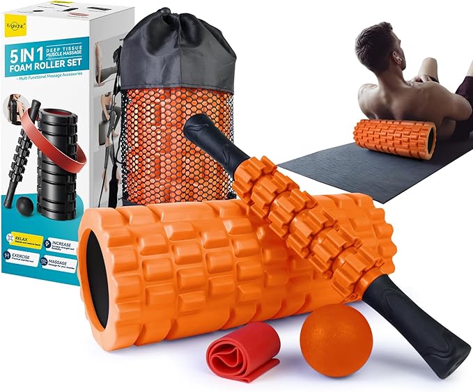 Krightlink 5 in 1 Foam Roller Set for Deep Tissue Muscle Massage, Trigger Point Fitness Exercise Foam Roller, Massage Roll...