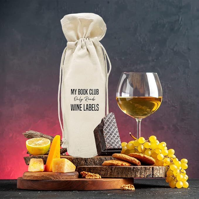 Andaz Press Mothers Day Wine Bag, My Book Club Only Reads, Mothers Day Wine Bottle Cover, Mother's Day Gifts, Canvas Wine Gift Bag Champagne Bottle Bag Wine Bags For Wine Bottles Gifts 1-Pack