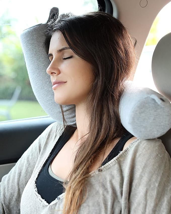 Dot&Dot Twist Memory Foam Travel Pillow for Airplanes - Travel Neck Pillow for Sleeping - Airplane Pillow for Neck Support, Chin, Lumbar and Leg - Adjustable, Bendable Neck Roll Pillow (Purple)