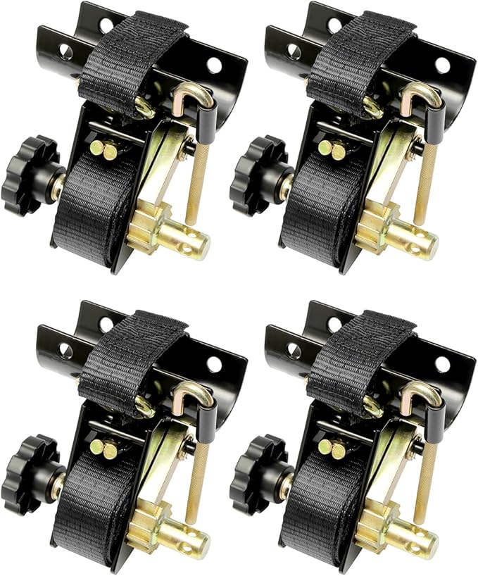Ladder Rack Ratchet Straps with J-Hook (4PCS), 2" Black Round Tube Mount, 1.5" Wide x 7.5' Long Black Retractable Ratchet ...