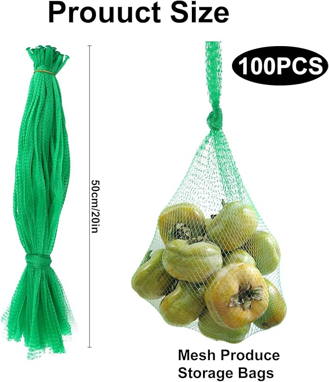 100Pcs Produce Mesh Bags,20 Inch Seafood Boil Bags Packing Supplies Net,Reusable Mesh Nylon Netting Bulk Storage Bag for vegetables Storage Fruits Seafood and Other Agricultural Products(Green)