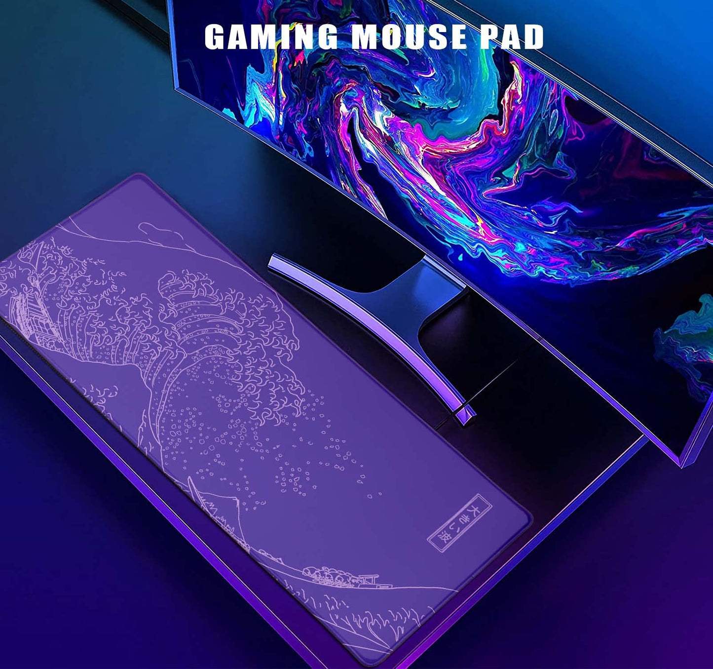 LTHAOGUO Great Wave XXL Gaming Mouse Pad, Purple Minimalist Japanese Desk Mat, Cute Gamer Aesthetic Mousepad, Extended Mousepad, Non-Slip Rubber Base Lilac Desk Pad for Office- 31.5 X 11.8 Inch