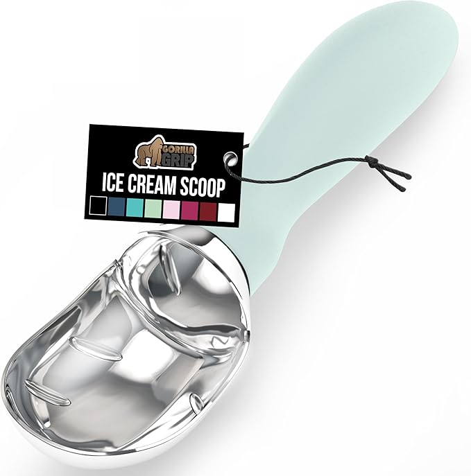 GORILLA GRIP BPA-Free Heavy Duty Ice Cream Scoop, Comfortable Ergonomic Handle, Professional Grade Scooper for Perfect Round Scoops, Spoon Frozen Hard Gelato, Sorbet, Cookie Dough, Kitchen Tool, Mint