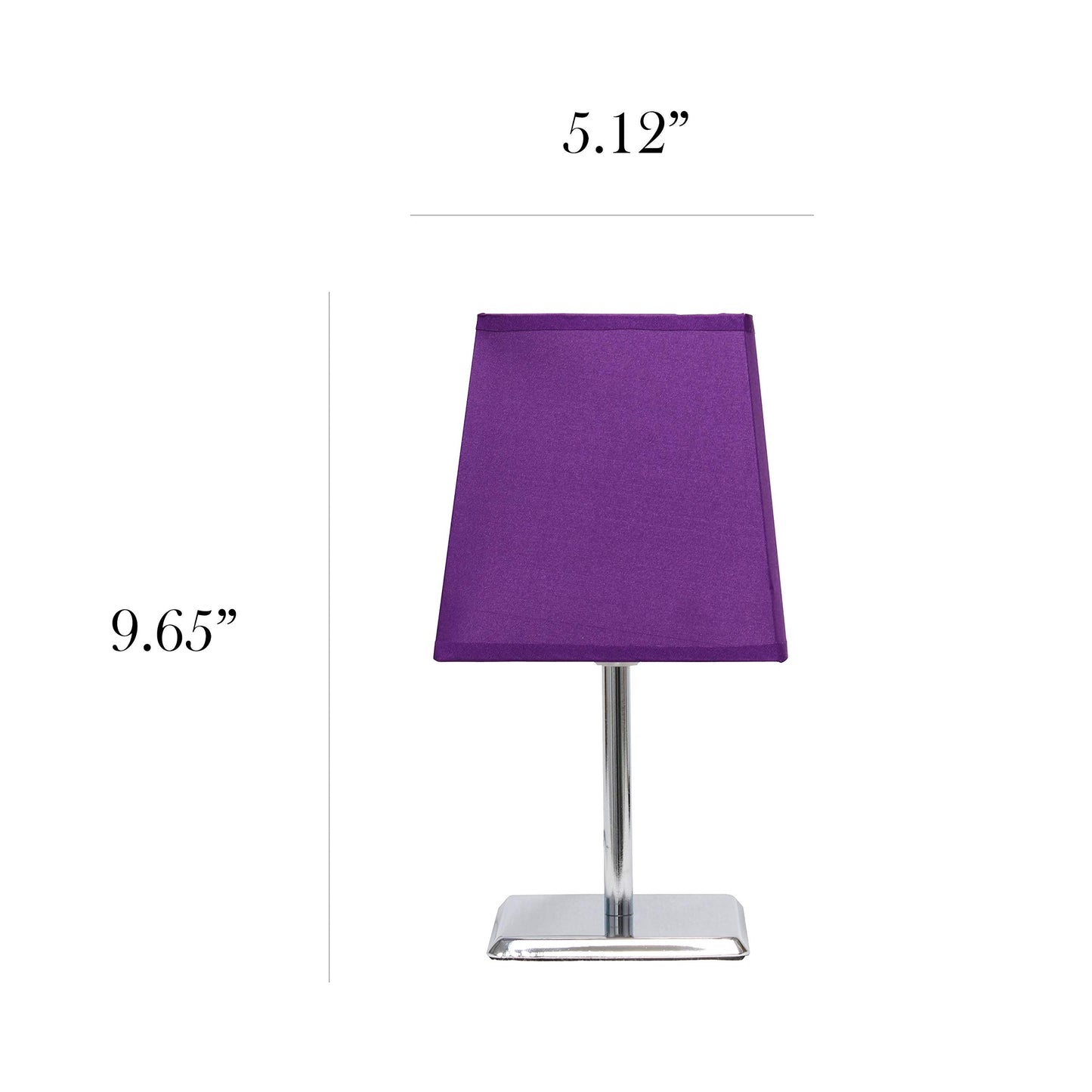 Simple Designs Mini Table Lamp Lt2062-Prp, Purple Fabric Shade, Metal, Pack Of 1