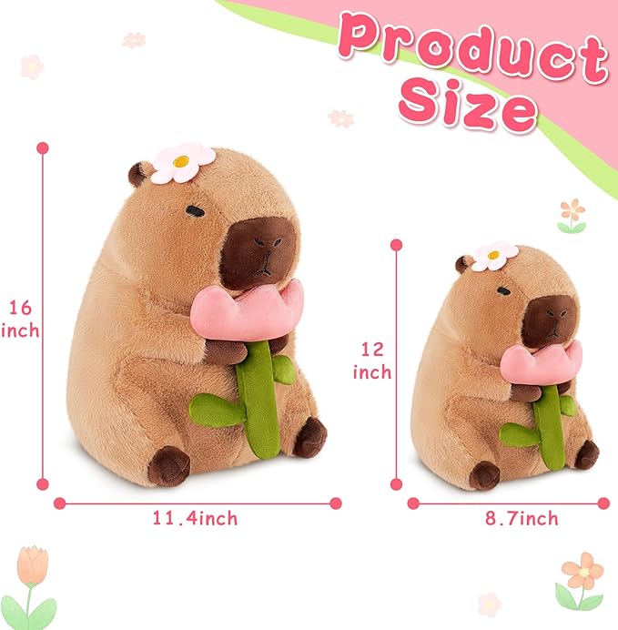 Achwishap Capybara Plush,Cute Plushies Capybara Stuffed Animals,Capybara Plush Toys,Kawaii Plushie Stuffed Toy with Flower Plushies Gift for Kids Adults Birthday(Capybara with Holding Flower,16”)