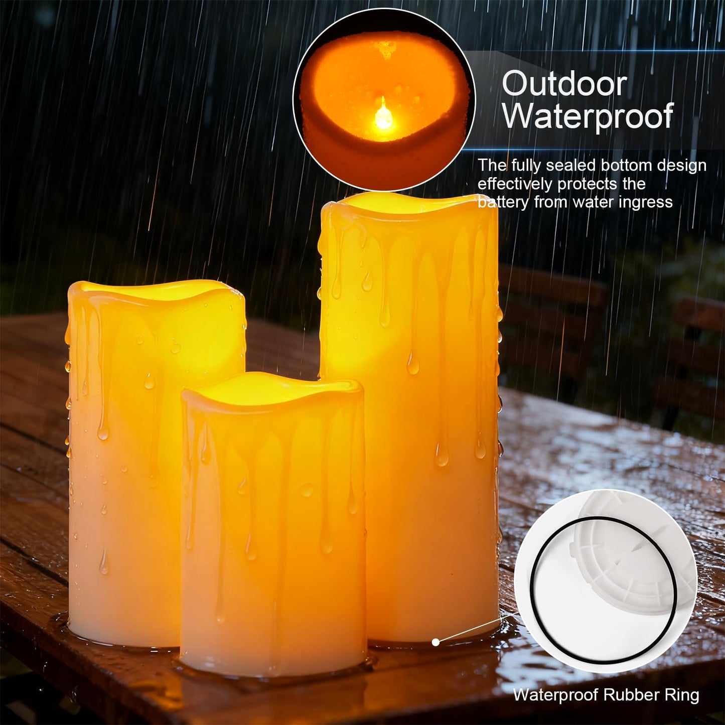 Amagic 3 Pack 4"x 6"8" 10" Outdoor Plastic Electric flameless Candles with Remote Control and Timer, Battery Operated Flickering LED Pillar Fake Candle for Home, Wedding Decor, Ivory
