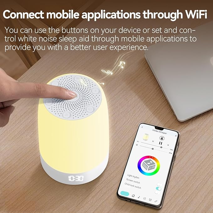 Nursery Night Light for Kids,Baby Sleep Music rain Sound Machine,Rechargeable Nursery Wireless lamp for Breastfeeding,White Noise Soother,Wake Alarm Clock,APP Remote Control,Boys and Girls Room