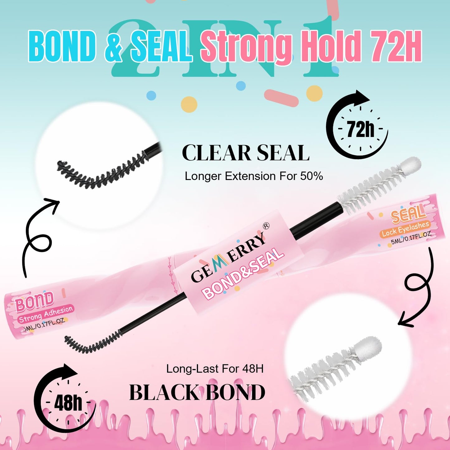 GEMERRY Lash Bond and Seal Waterproof Lash Cluster Glue Eyelash Glue for Eyelash Clusters DIY Use at Home
