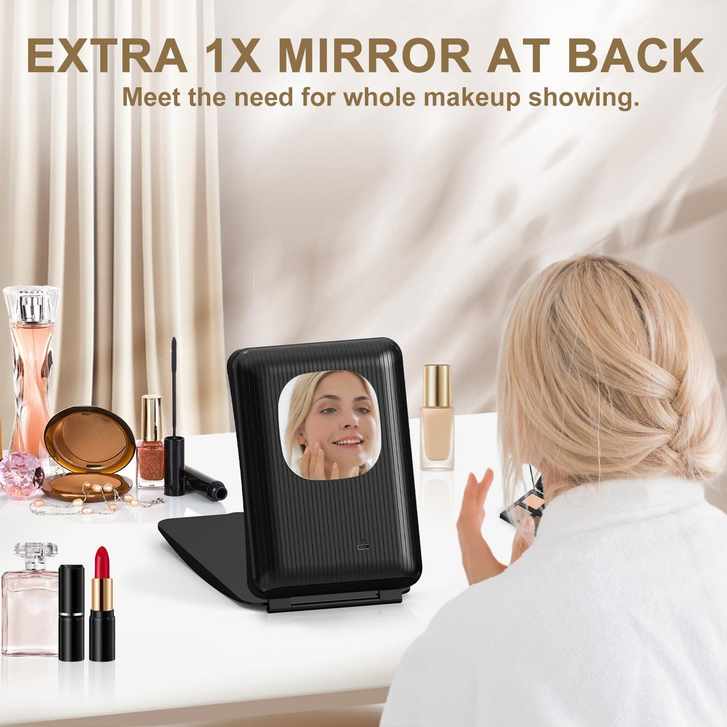 Mocado Travel Makeup Mirror with Light, 1x/10x Magnifying Mirror with Light, 3 Colors Lighted Magnifying Mirror, 2000mAh Recharg