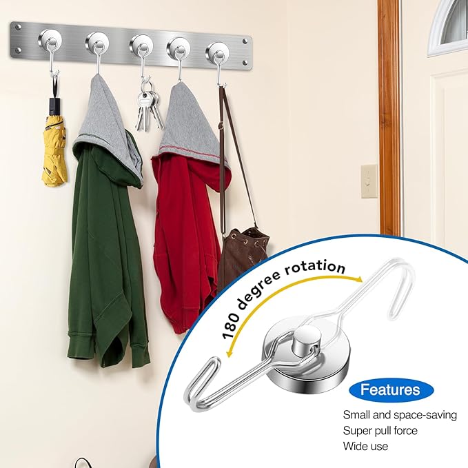 LOVIMAG Hooks, 85lbs+ Magnetic Magnet Hook 2025 Cruise Cabin Ship Essentials Heavy Duty Strong Refrigerator Fridge Hanging for Classroom Beach Vacation Kitchen Grills Home Mug Hanger (6 Pack), Silver