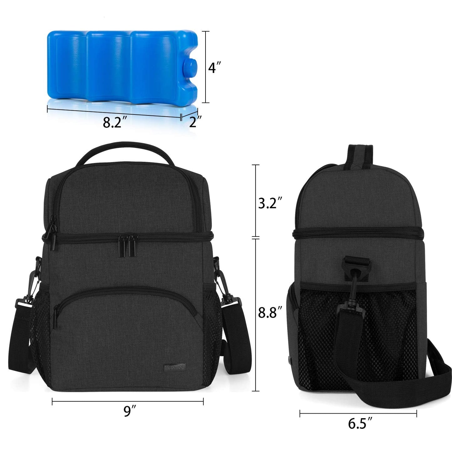 Teamoy Breastmilk Cooler Bag with Ice Pack, Double Layer Travel Bottle Cooler Tote - Fits 6 Large 9 oz Bottles, Black