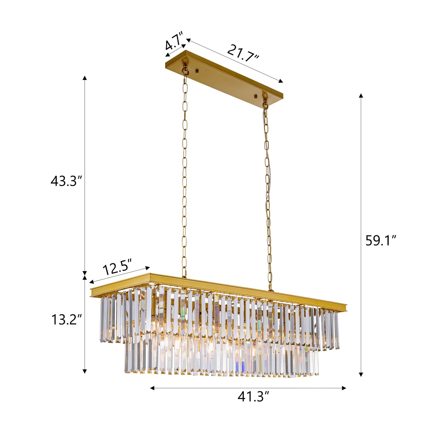 Wellmet Black Chandelier 40 Inch  11-Light Modern Rectangular Crystal Chandelier Ceiling Hanging  Linear Chandeliers Light Fixture For Living Room  Dining Room  Bedroom  Kitchen Island