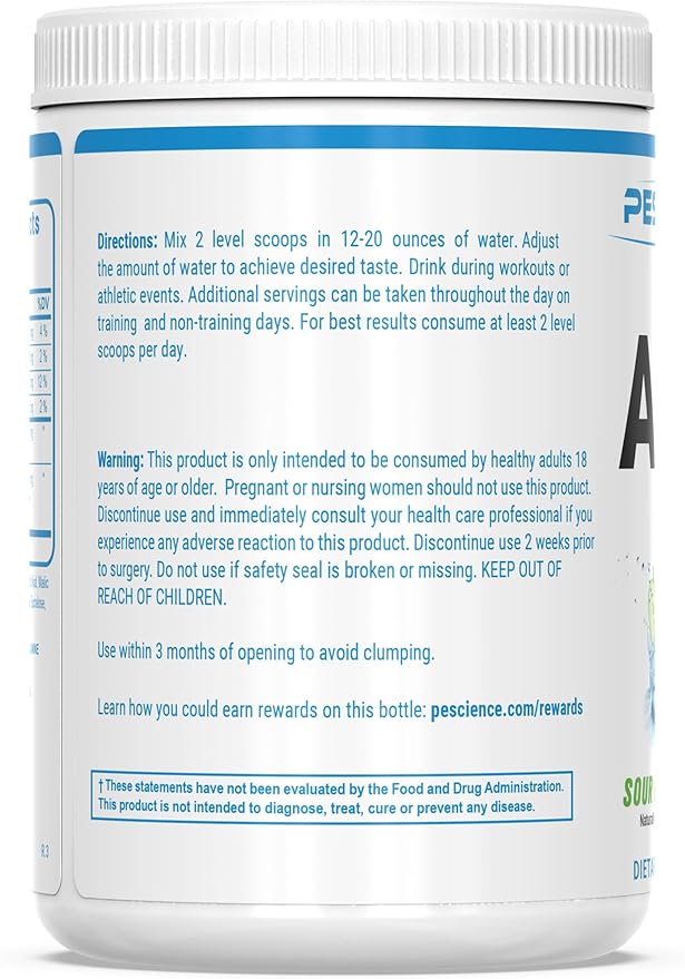 PEScience Amino IV BCAA & EAA Powder, Sour Green Apple, 60 Scoop, Essential Amino Acids, Taurine, Electrolytes for Hydration and Muscle Recovery, Sugar Free for Men & Women, Post Workout