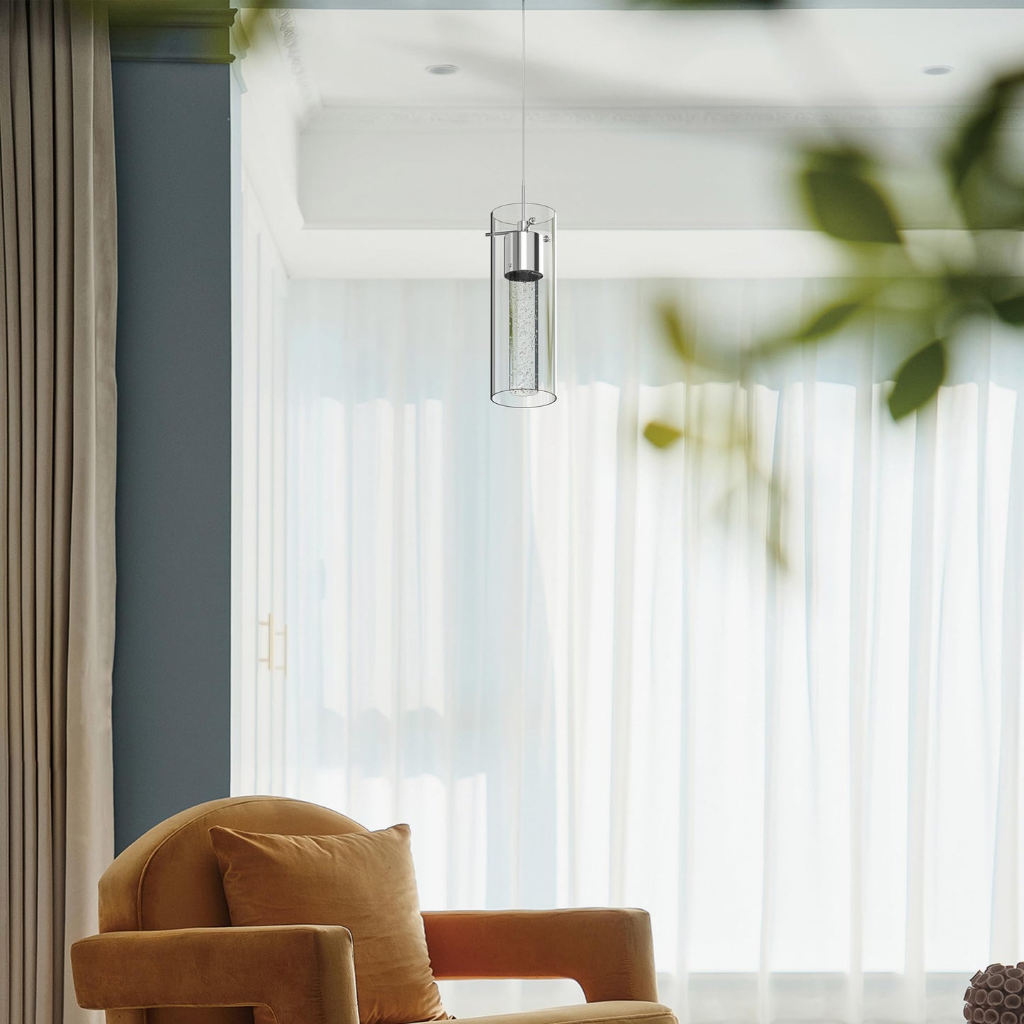 Tawson 1-Light Pendant Ceiling Light Fixture, Integrated Led, Silver Bubble Glass, Model 12710, Ideal For Kitchen, Hallway, Dining Room