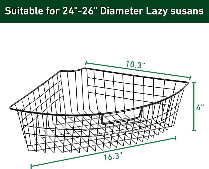 Leeden Lazy Susan Wire Storage Organizer Basket with Handle-Metal Cabinet Storage Bins -Kitchen Cabinet Organizer-1/4 Wedge Can Organizer Black (for 24" Lazy Susan, 4 Pack)