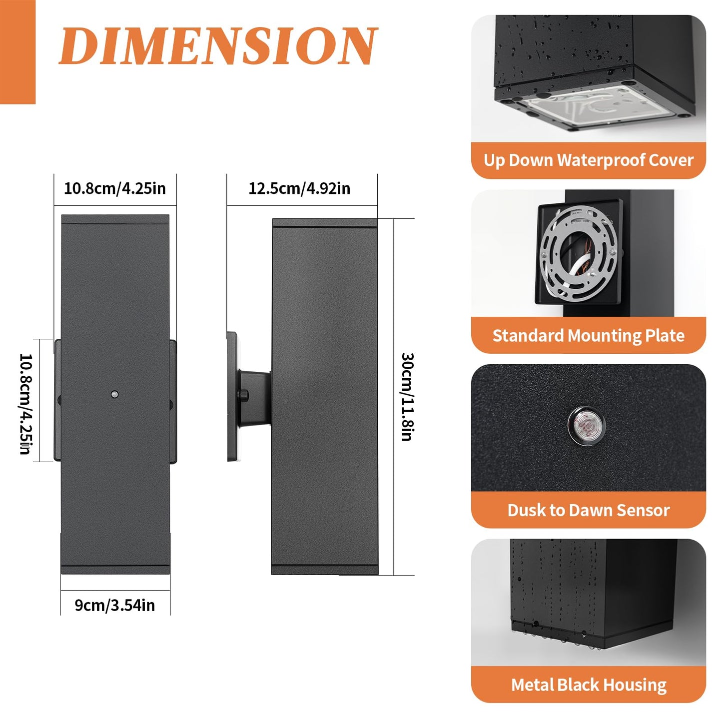 Dusk To Dawn Outdoor Lighting  Led Square Up And Down Outdoor Sconce Lights  Matte Black Exterior Lighting Fixtures With 7W Led Bulbs  Front Porch Lights For House  Garage  Patio  Doorway  6 Pack