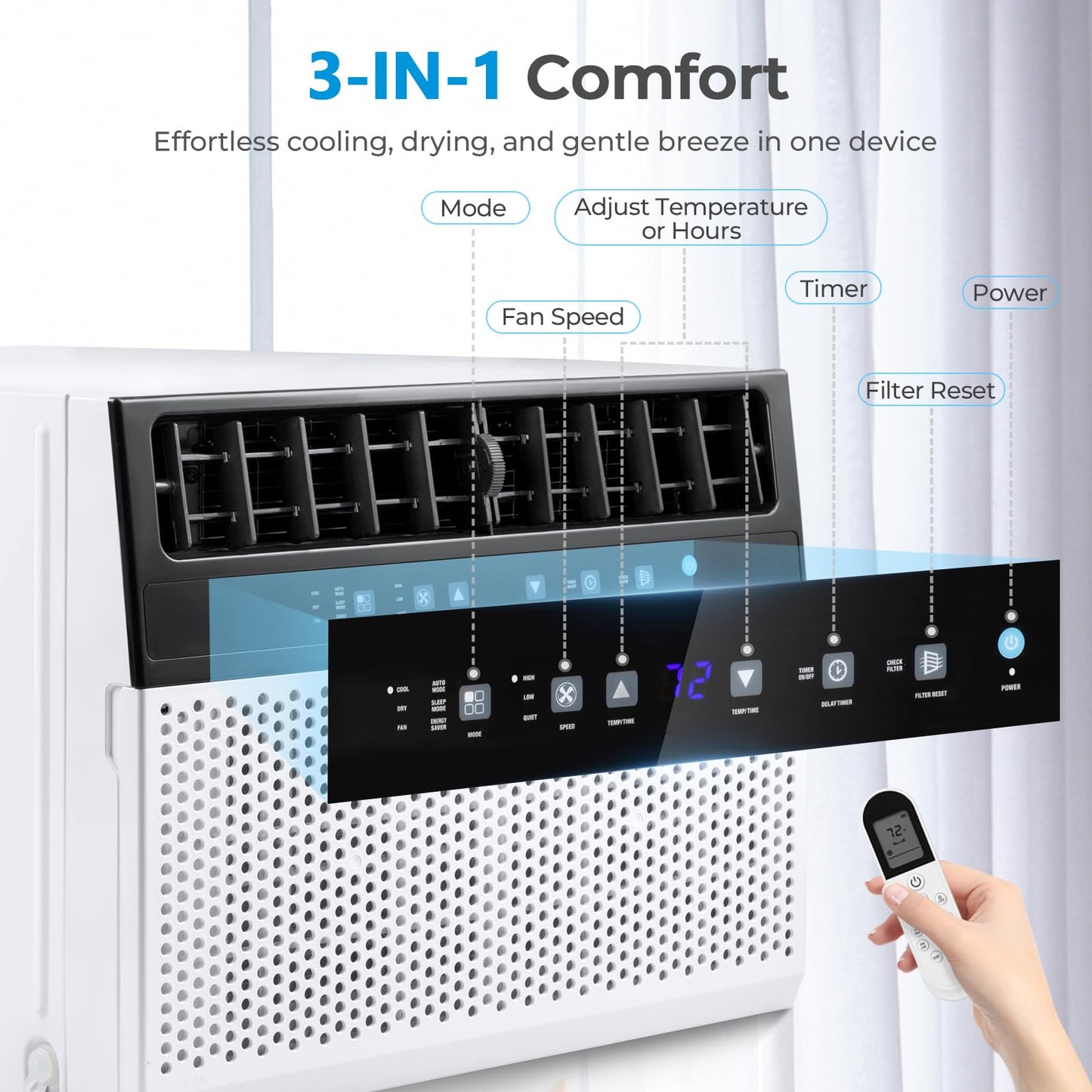 Electacic U-Shaped Air Conditioner Window Unit 10000Btu, Quiet Window Air Conditioner Cools Up To 450 Sq. Ft, Saddle Window Ac U