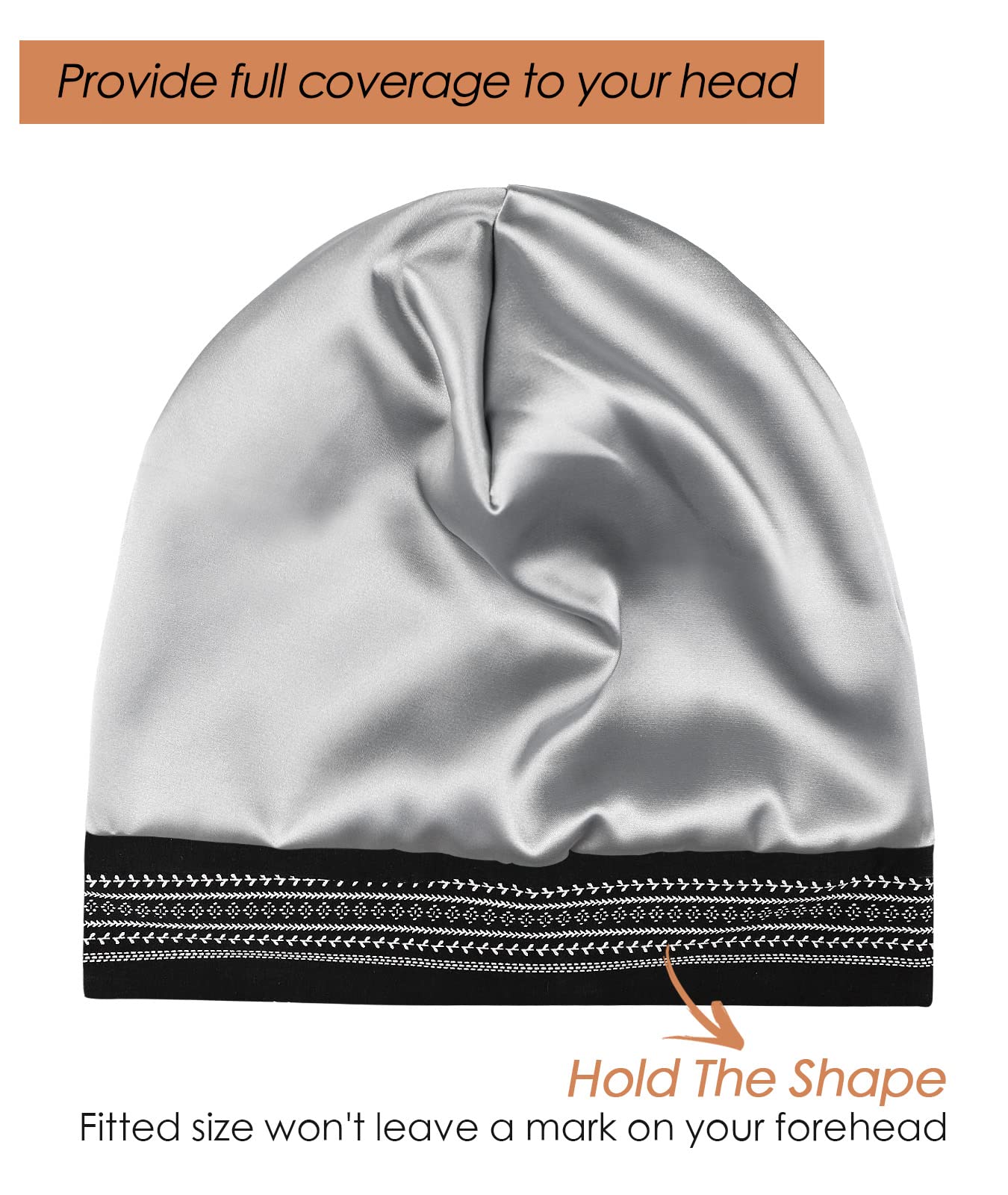 FocusCare Sleeping Hat,Frizzy Hair Protecting Long Tail Gifts for Women Summer Black White