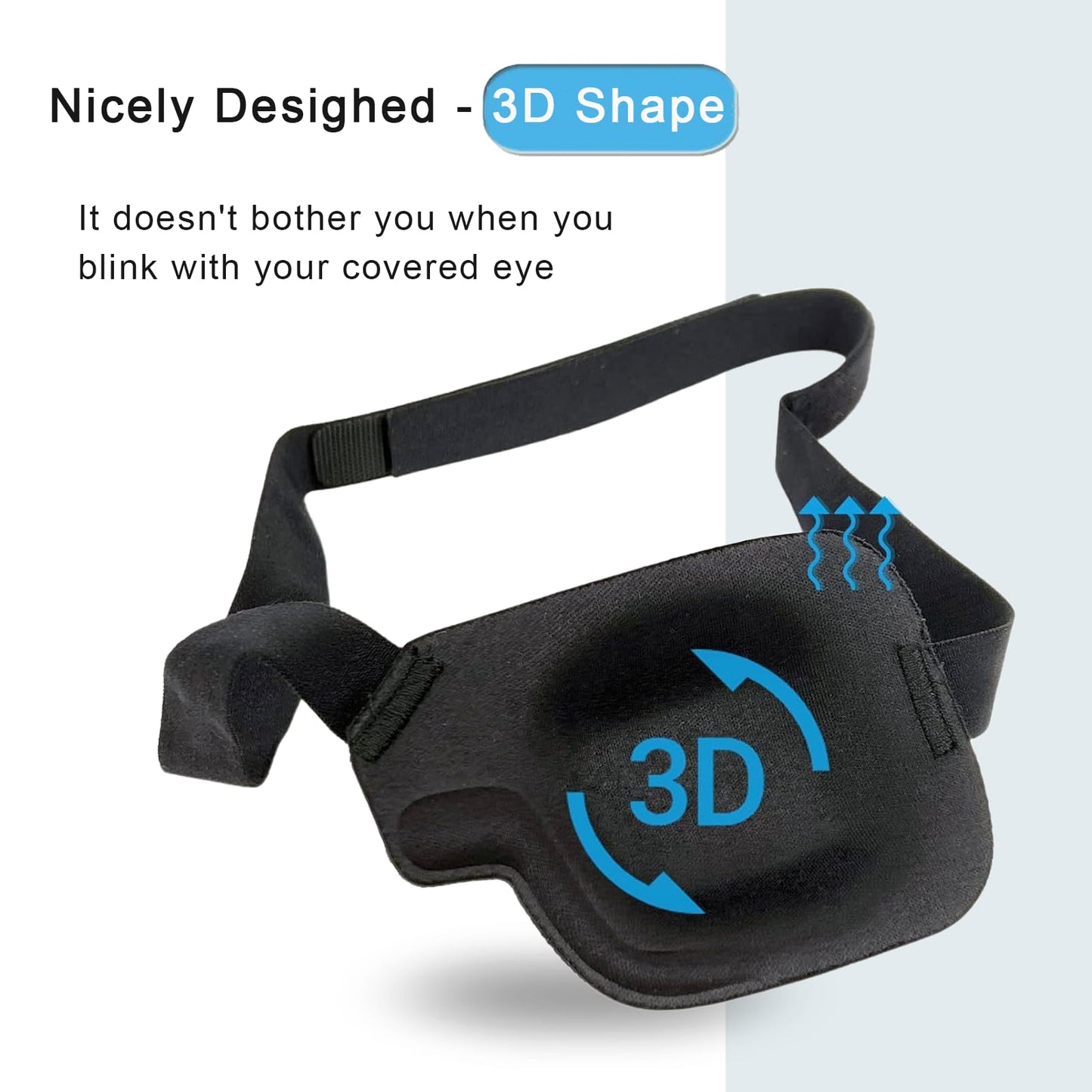 Eye Patches for Adults and Kids, 2 Pcs 3D Eye Patch Black Adjustable Medical Eyepatch for Lazy Eye Amblyopia Strabismus and After Surgery (Left Eye - Black, 1 Count (Pack of 2))