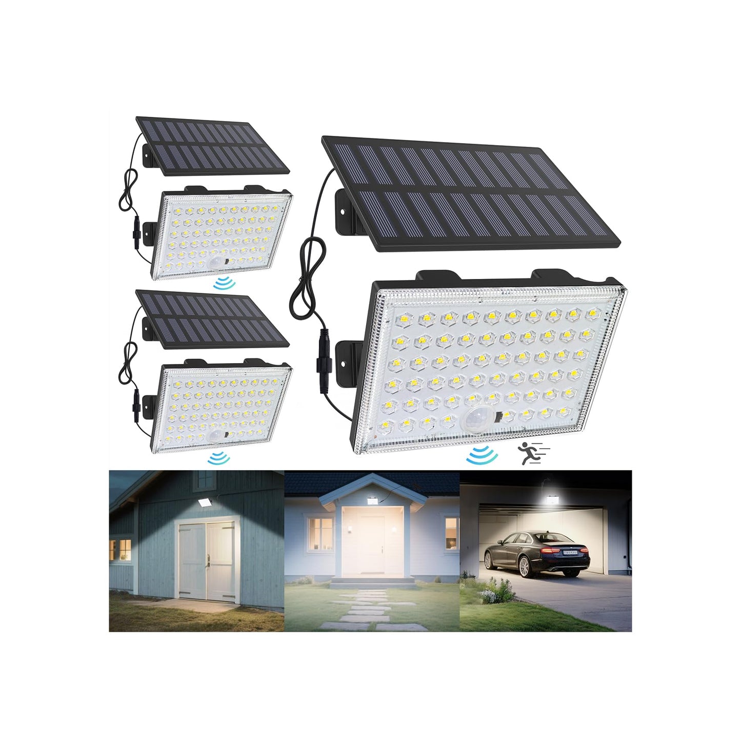 LumiZen Solar Outdoor Lights, 3800LM LED Flood Lights with 16.4 Ft Cable, Remote Control Solar Motion Sensor Lights with 3 Modes, Solar Powered Security Lights for Outside Patio, Yard, Garage, 3 Pack