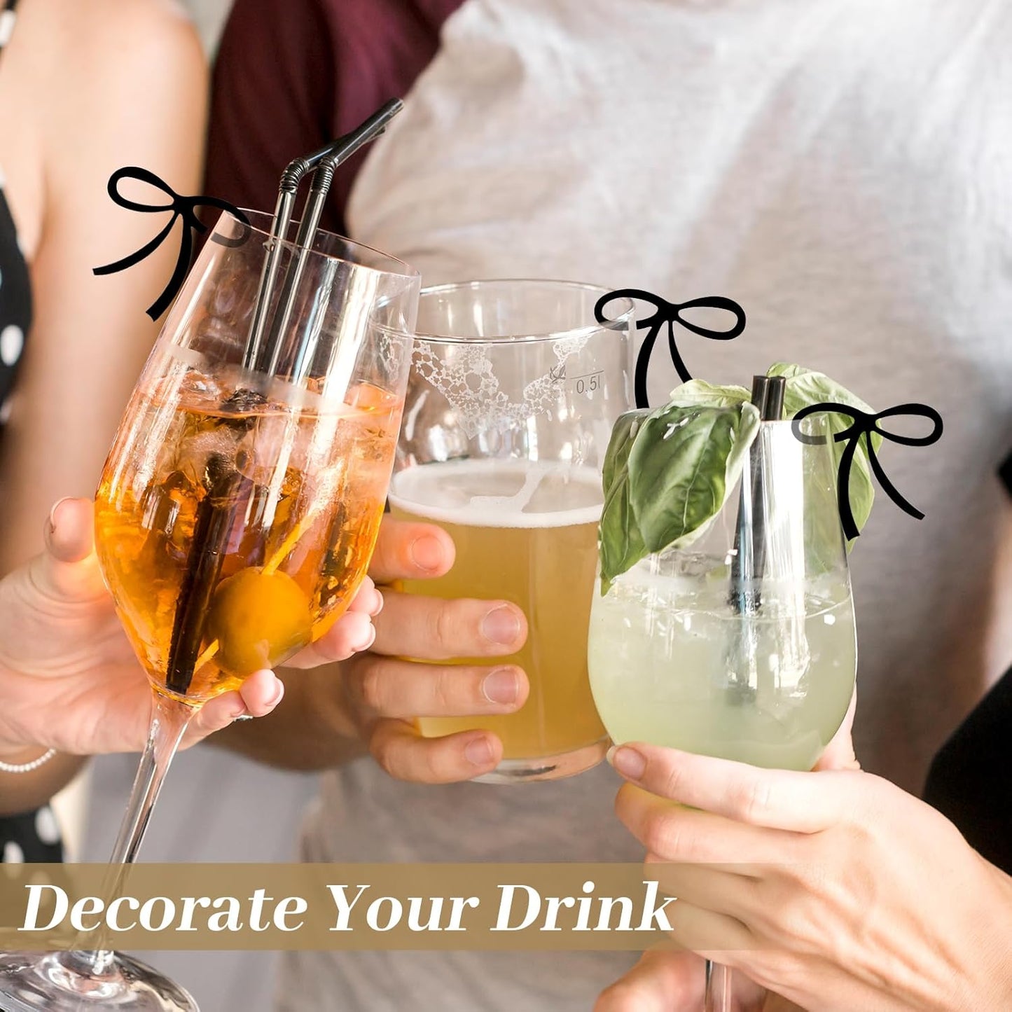 Drink Tags Coquette Bow Drink Markers 16 Pcs Bachelorette Party Favors Wine Glass Charms Bow Cup Acrylic Tags Birthday Party Decorations Black