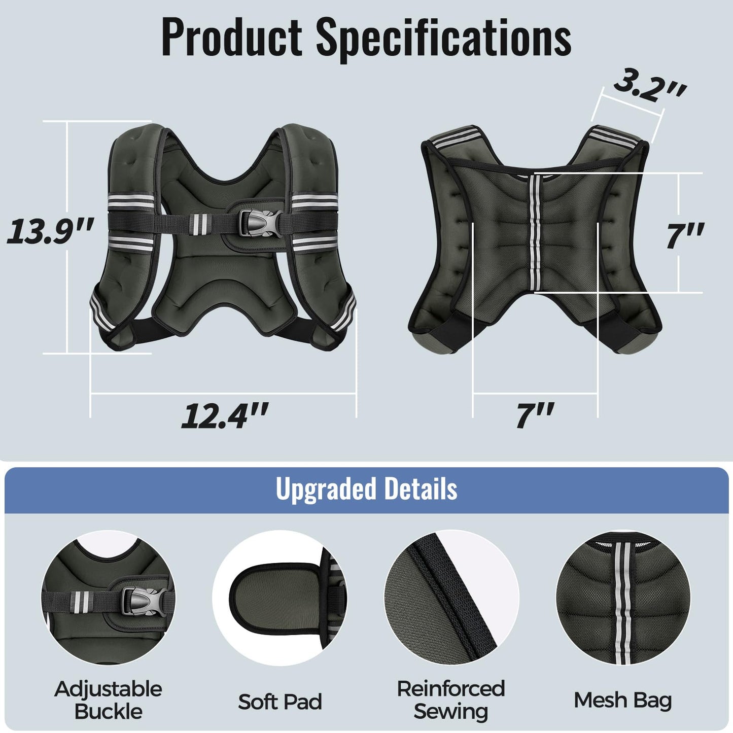 Zeerun Weighted Vest for Women & Men with Reflective Stripe and Adjustable Buckle, Comfortable & Durable Rucking Vest for Walking, Running & Strength Training, 6LBS-Gray