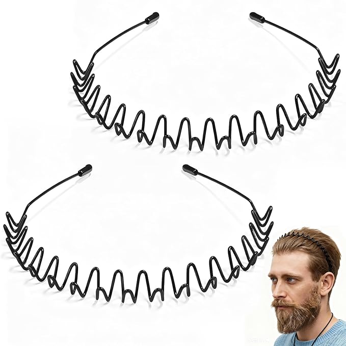ZASZO 2 Pcs Metal Hair Band, Fashion Wavy Spring Metal Headband for Men & Women, Elastic Non Slip Metals Hairband for Dail...