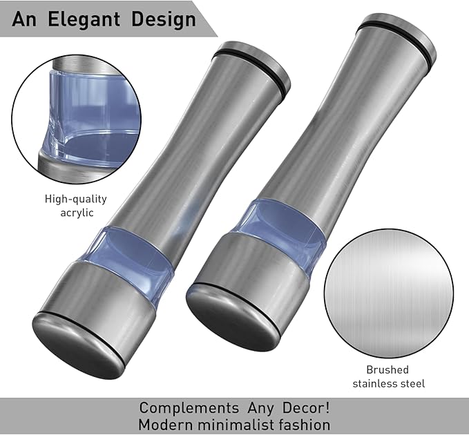 Two sets of salt and pepper grinders - large capacity stainless steel pepper grinder - manual grinder with adjustable roughness