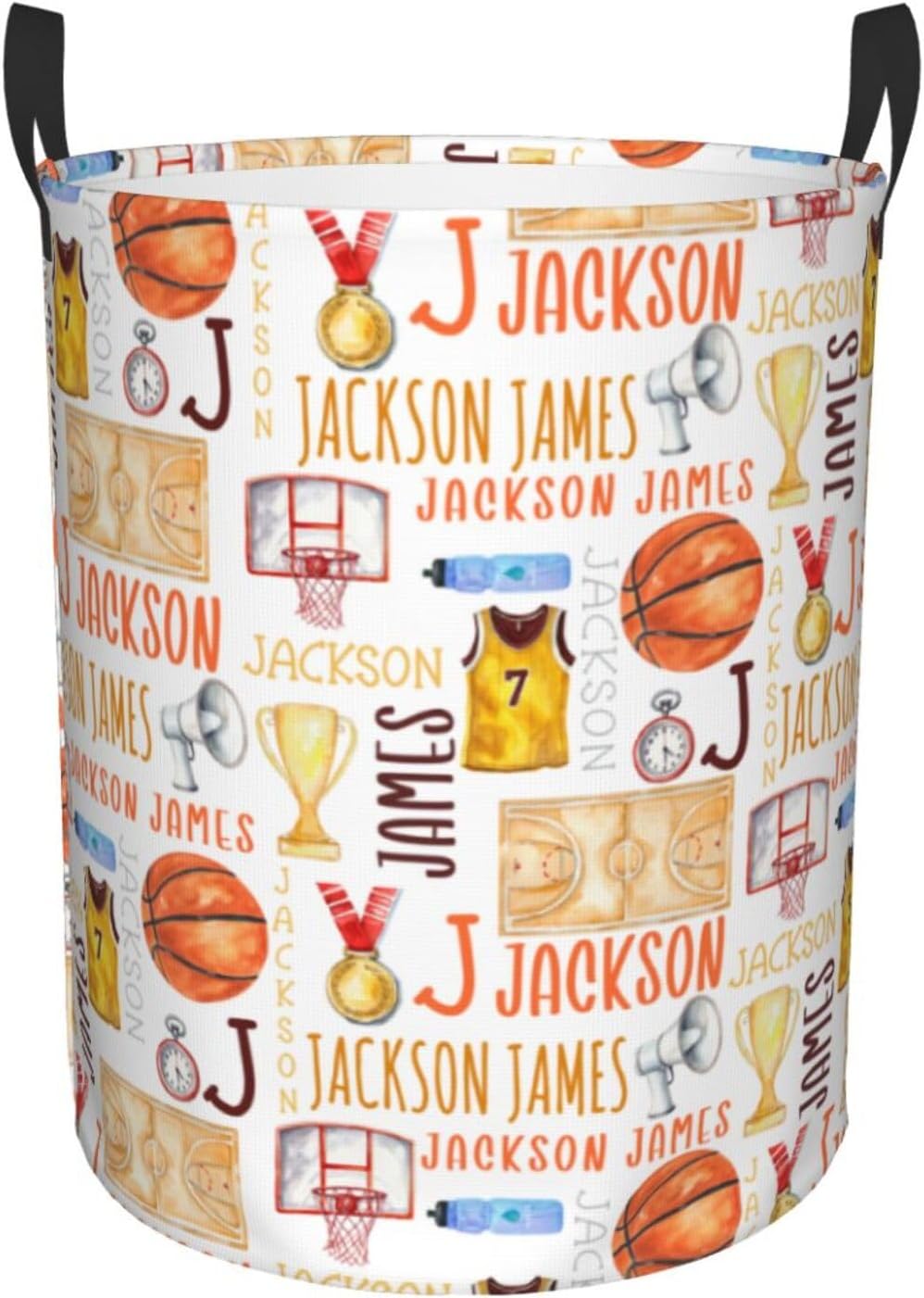 Personalized Basketball Laundry Basket, Custom Sports Laundry Hamper With Name Gifts For Kids Baby Adults, Collapsible Dirty Clothes Storage Organizer With Handles S 16.5 X 13.8in