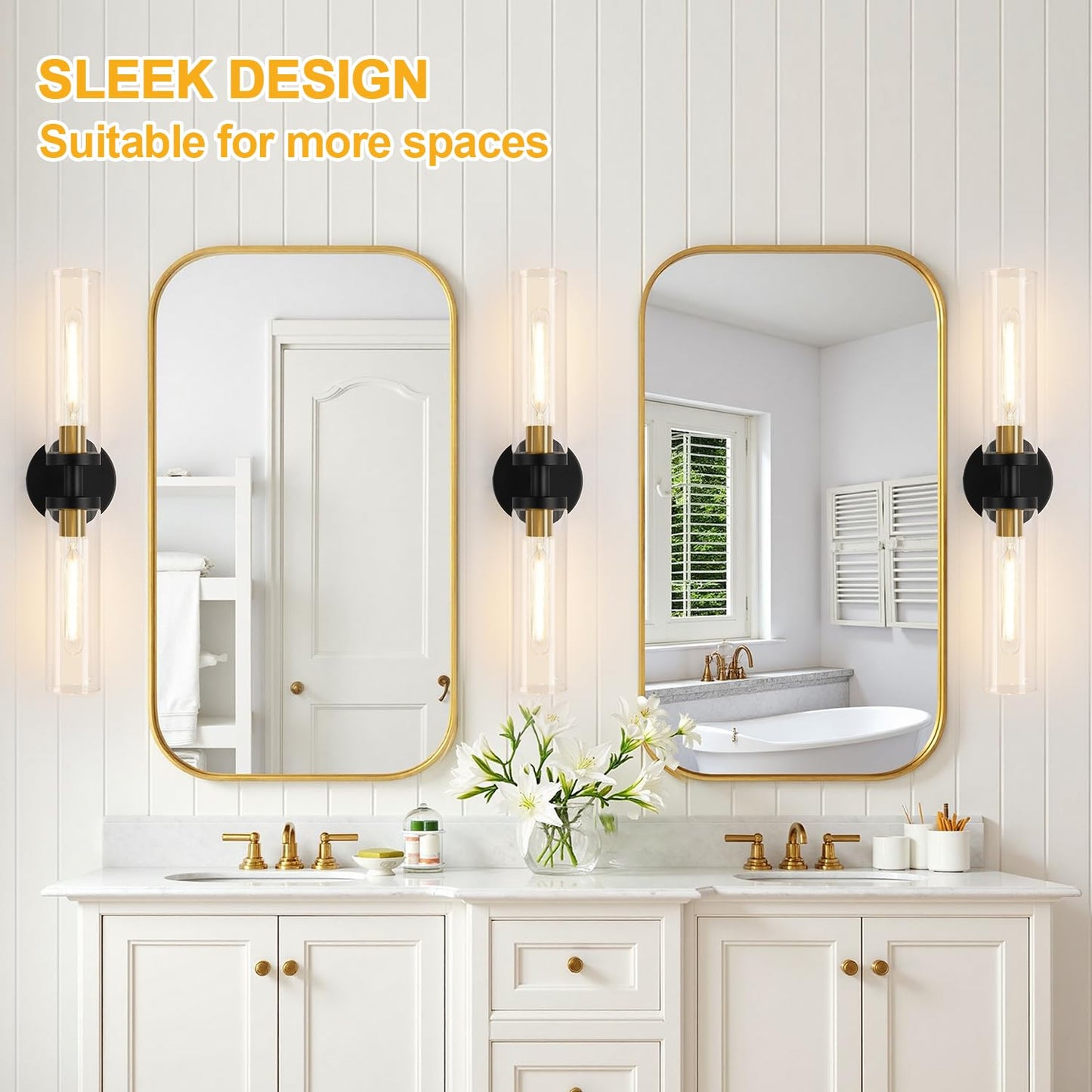 Indoi Black And Gold Wall Sconce  Bathroom Sconces Wall Lighting With Clear Glass  Modern Sconces Wall Light Fixtures For Bathroom Mirror Living Room Hallway Bedroom