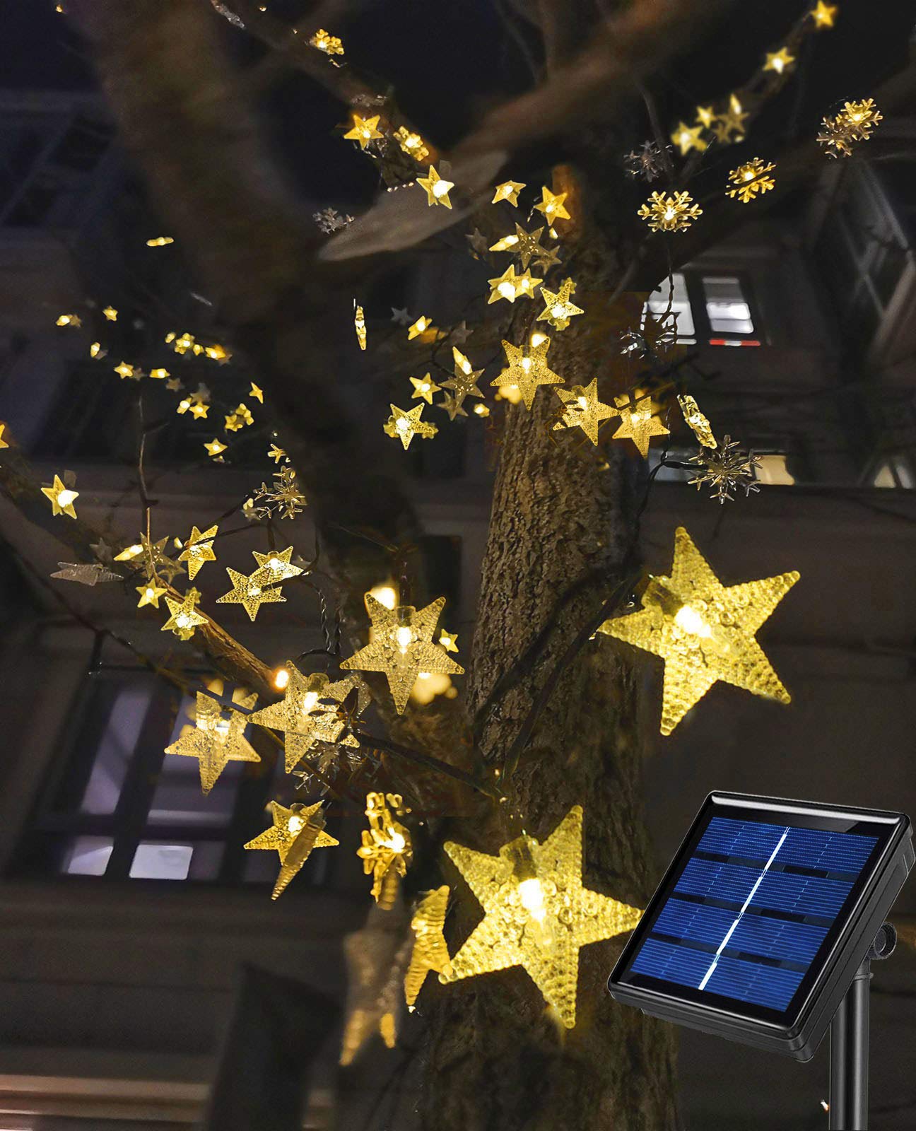 Abkshine Solar Fairy Lights, 50ft, 120 LEDs, Waterproof, Warm White, Outdoor Decorative Lighting for Patio, Garden, and Porch