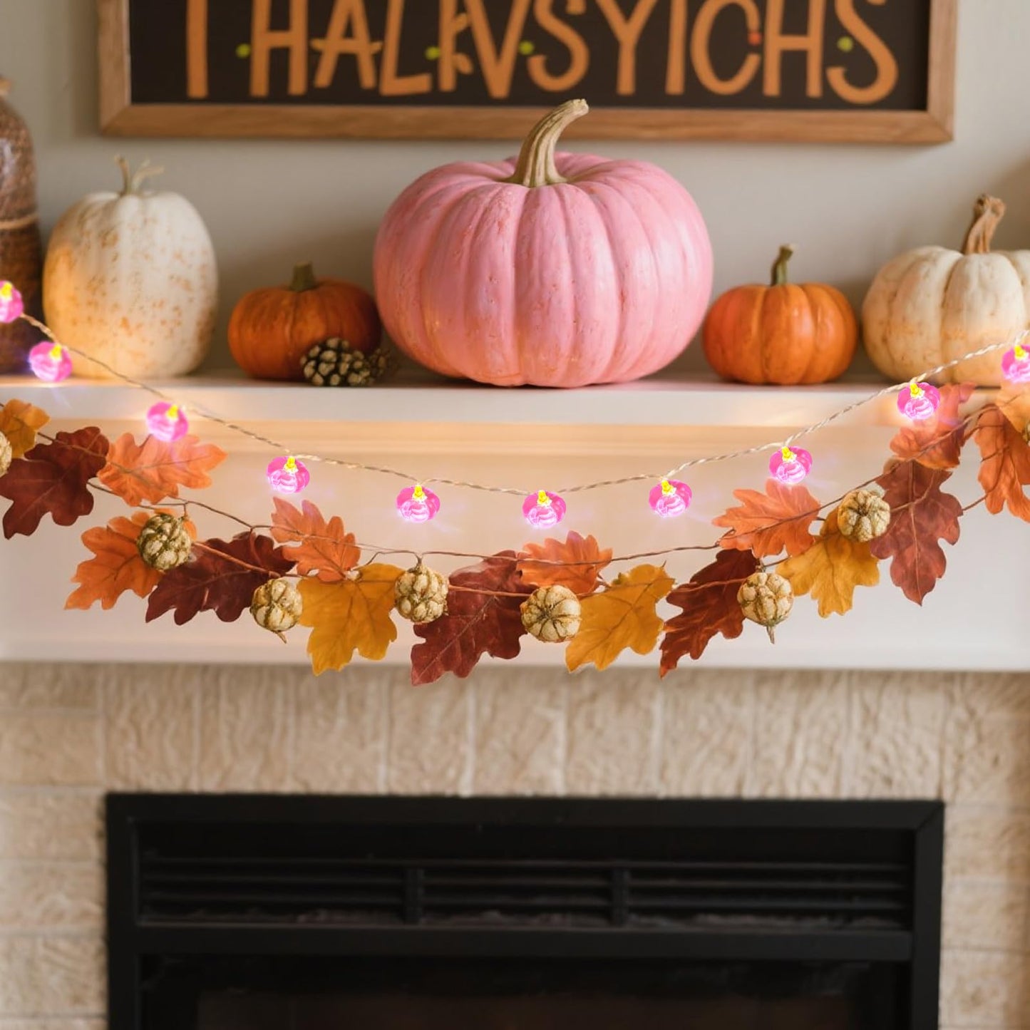 Glooglitter 2 Pcs Fall Thanksgiving String Lights 6.5 Ft Pink Pumpkin Lights String Baby Shower Decorations For Thanksgiving Halloween Indoor Window Tree Yard Porch Door Decor