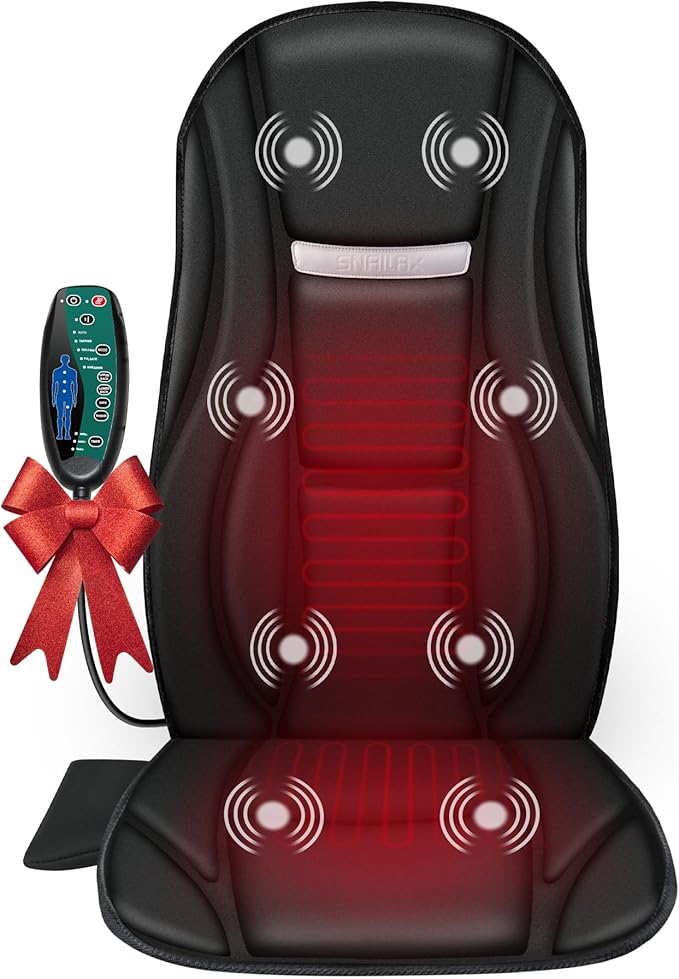 Snailax Vibration Back Massager with Heat, Seat Massager with 8 Vibrating Motors & 5 Modes, Chair Massager Cushion, Massag...