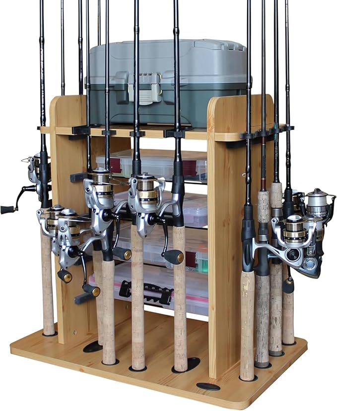 Rush Creek Creations Fishing Rod Holder for 14 Saltwater/Freshwater Rods, Fishing Pole Holder w/ up to 4 Fishing Gear Tack...
