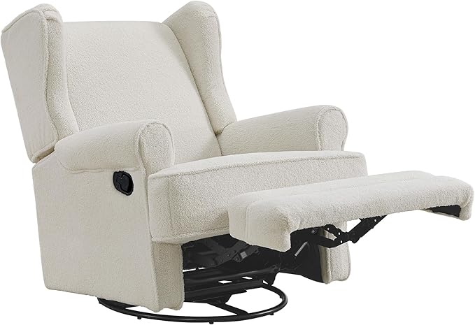 Oxford Baby Teegan Upholstered Swivel Glider & Recliner Nursery Chair, Boucle White