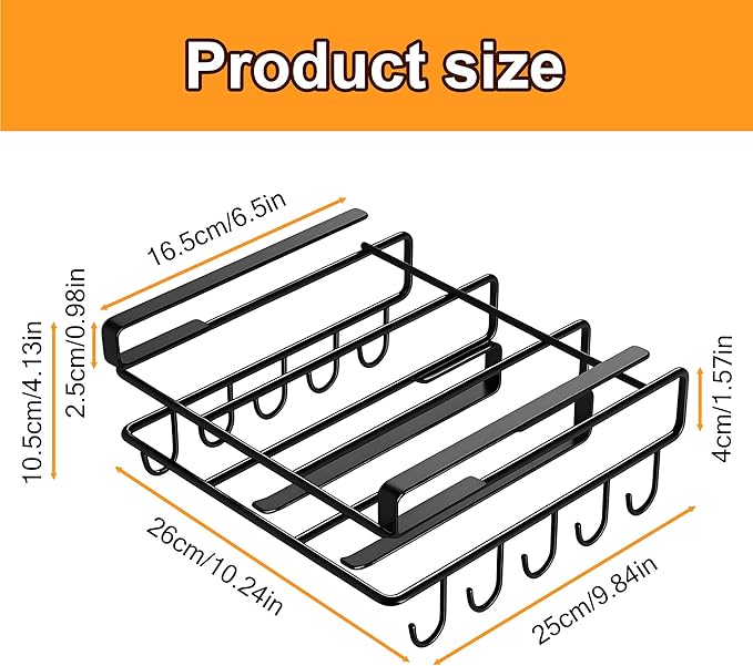 Mug Holder Under Cabinet,Paper Towel Holder for Cabinet,Chopping Board Organizer,No-Hole Multifunctional Stainless Steel Under Cabinet Hooks for Kitchen (White)